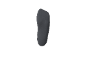 Ein grauer Socken, von unten gesehen, auf weißem Hintergrund.
