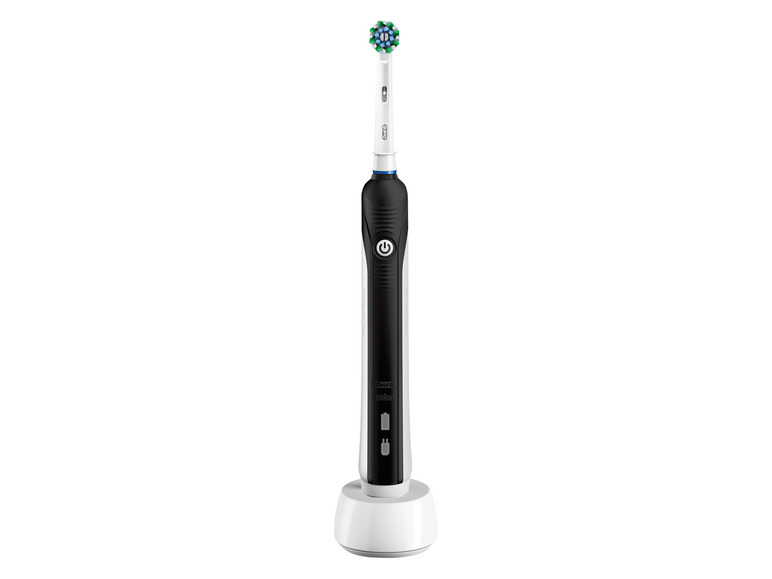 Eine Oral-B elektrische Zahnbürste mit Ladestation.
