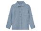 Kinderhemd mit Knöpfen, lässiger Stil, hellblaue Farbe.