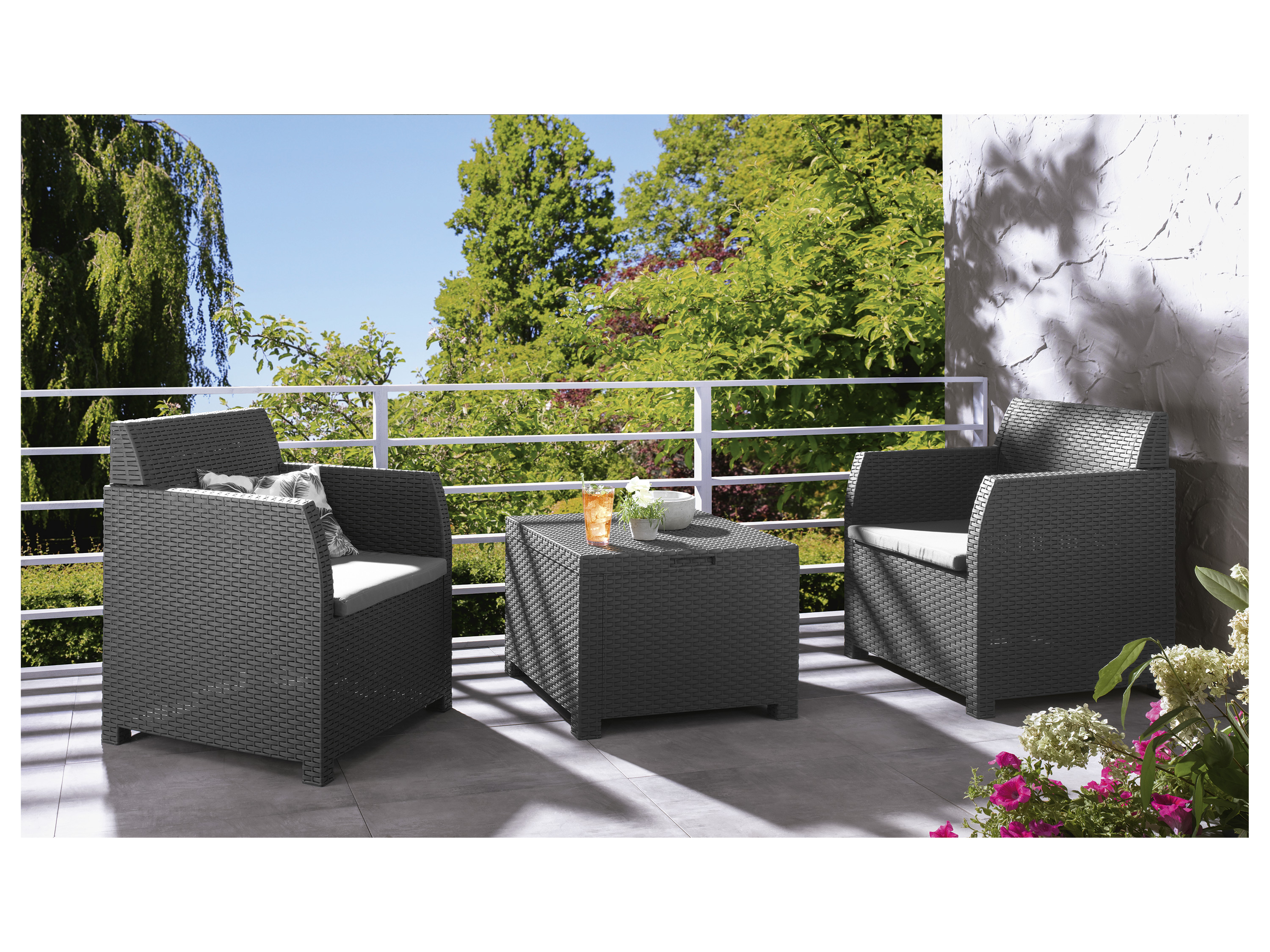 LIVARNO home Balkonmöbel-Set, mit Stauraumfunktion, 3-teilig 2