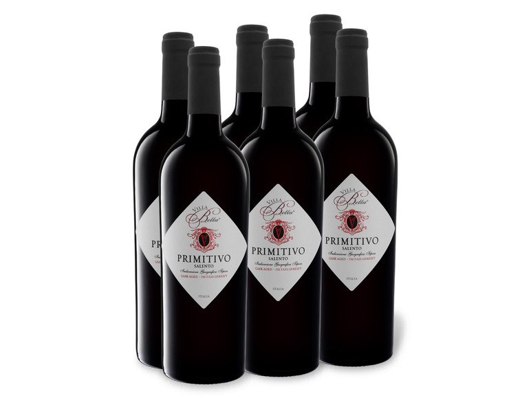 6 x 0,75-l-Flasche Weinpaket Villa Betta Primitivo Salento IGT halbtrocken, Rotwein