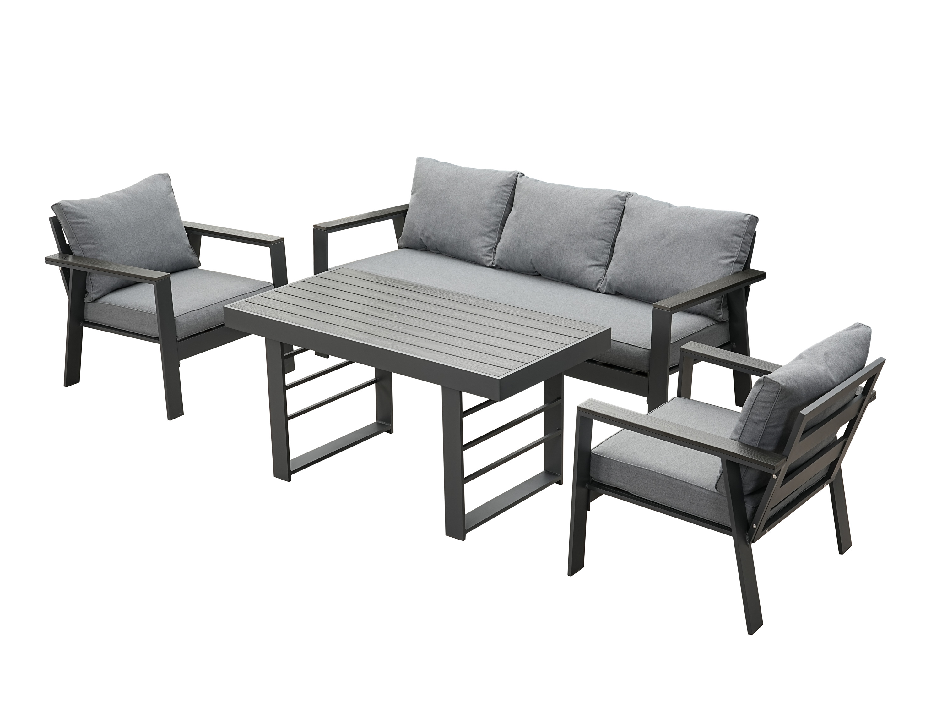 MEXO Gartenmöbel Lounge-Set »Neapel«, inkl. Polster (5-Sitzer / Esstisch, Grau / Dunkelgrau)