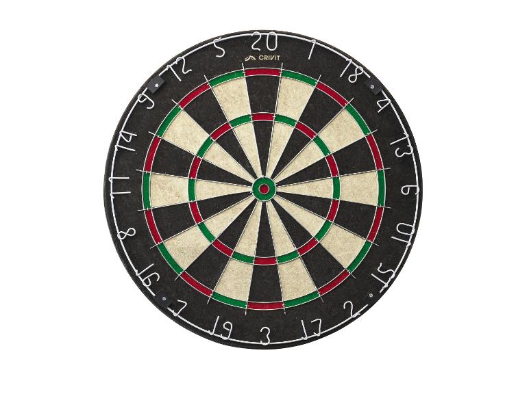 Dartscheibe mit schwarzen, beigen, roten und grünen Feldern und weißen Zahlen