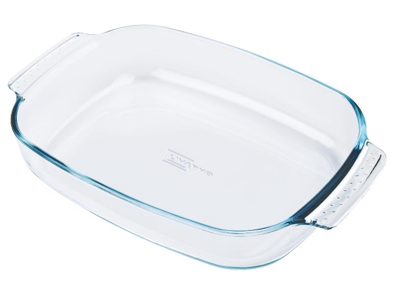 Transparente rechteckige Pyrex Glasform für den Ofen.