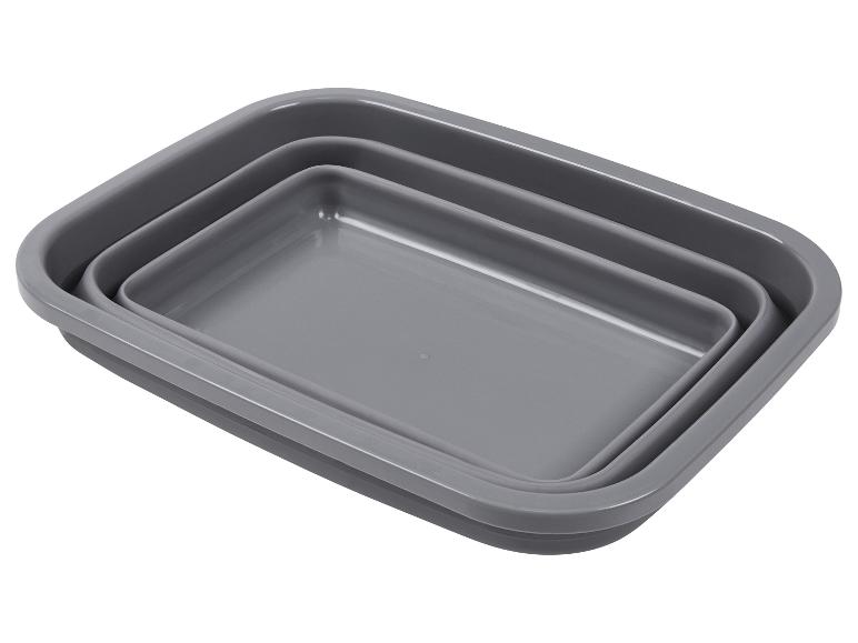 Set aus drei ineinander stapelbaren rechteckigen grauen Klappschüsseln