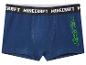 Dunkelblaue Boxershorts mit „MINECRAFT“-Schriftzug am Bund und grünem Würfelmuster