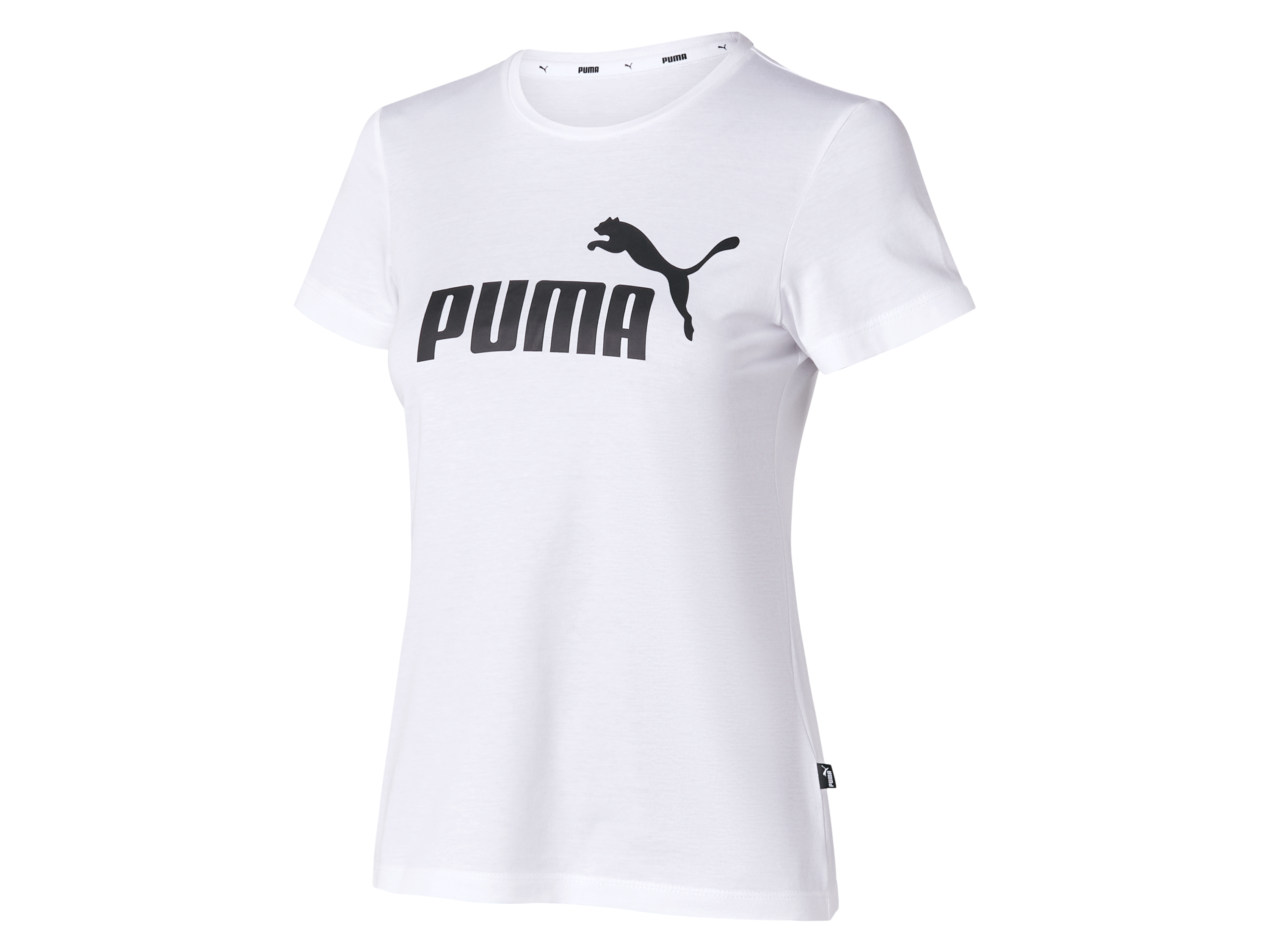 PUMA Damen T-Shirt ESS Logo Tee, aus reiner Baumwolle (Weiß, M)