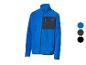 Blaue Fleecejacke mit Reißverschluss und Taschen, mit angezeigten Farboptionen.
