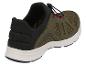 Olivgrüne und schwarze Mesh-Sportschuhe mit elastischem Schnürverschluss.