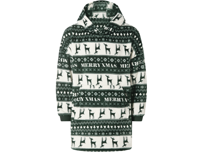 Grüner und weißer Oversize-Weihnachtshoodie mit Rentier- und Merry-Xmas-Print