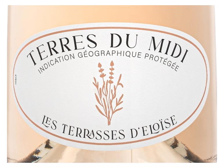 Roséwein Terres du Midi mit geschützter geografischer Angabe und dem Text Les Terrasses d'Eloïse.