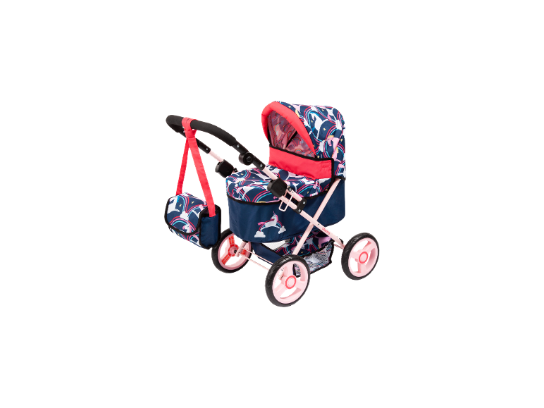 Puppenwagen Trendy Unicorn Cosatto mit Einhorn- und Regenbogenmuster, passender Tasche
