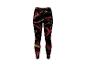 Damen-Sportleggings mit schwarz-rot-gelbem Wirbelmuster.
