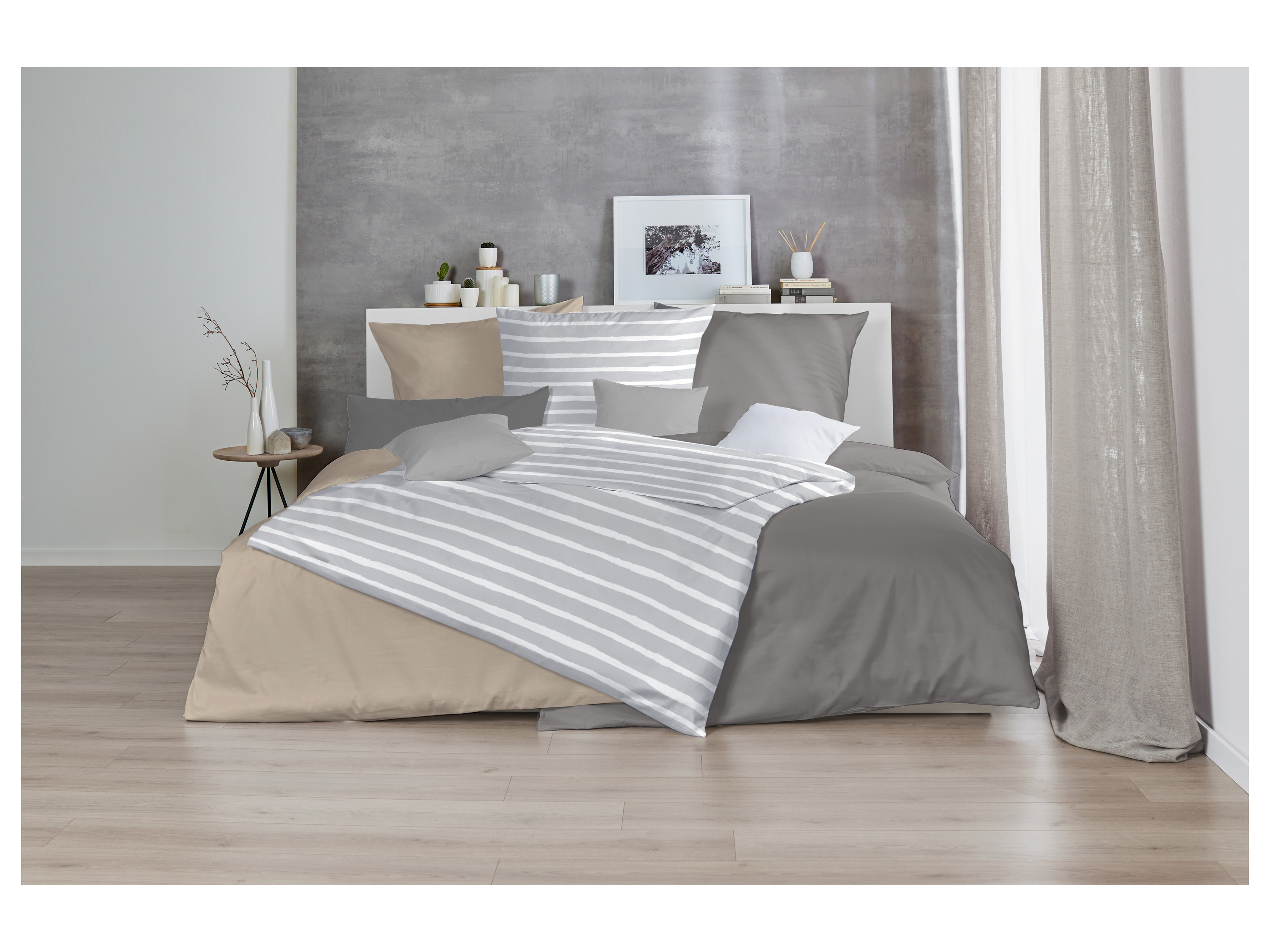 Thumbnail - Westminster Satin Bettwäsche Basic (Streifen grau, 155 X 220 CM)