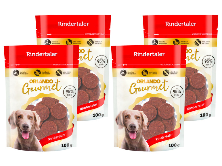 Gehe zu Vollbildansicht: ORLANDO Gourmet Hundesnack Rindertaler, 4 x 100 g - Bild 1