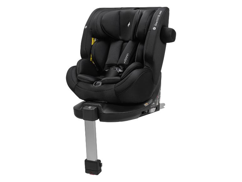 Schwarzer Babyautositz mit drehbarer Basis und Stützfuß
