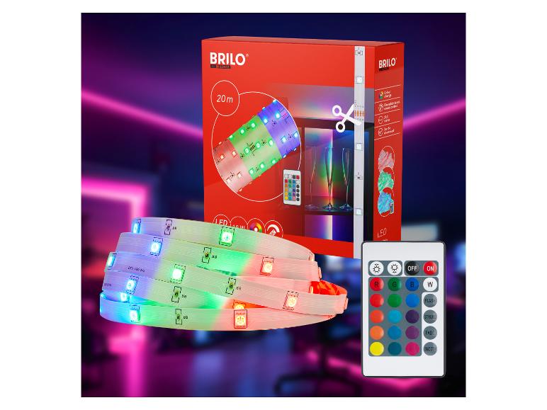 BRILO LED-Streifen mit Fernbedienung und Verpackung.