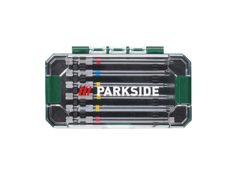 PARKSIDE® Bit-Set in einer transparenten Aufbewahrungsbox mit farbcodierten Bits.