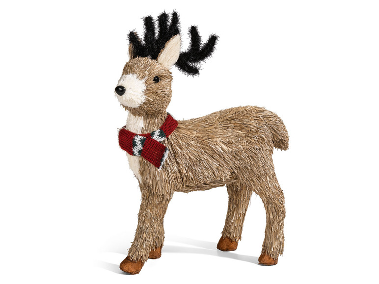 Weihnachtsdeko mit einem Rentier mit rotem Schal.