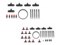Ein Set mit Sprinklern, Anschlüssen und Stiften für ein Tropfbewässerungssystem.