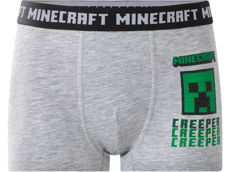 Graue Kinder-Boxershorts mit Motiv aus einem beliebten Videospiel.