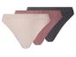 Drei Damen-Slips in Beige, Rosa und Dunkelgrau.