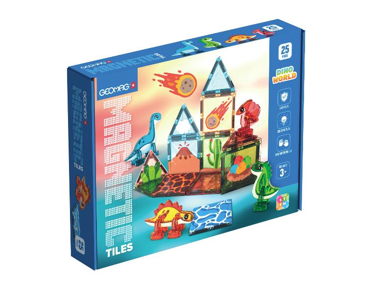 Magnetfliesen-Set mit 25 Teilen, im Dino World-Thema für Kinder ab 3 Jahren.