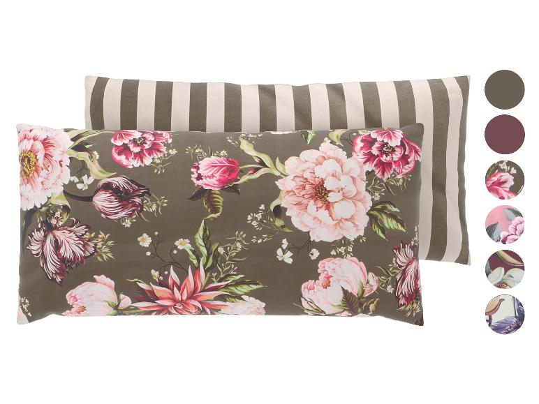 LIVARNO home 2 Mikrofaser-Satin-Kissenbezüge, 40 x 80 cm, mit Blumen- und Streifenmuster.