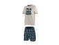 Beiges T-Shirt mit Palmen- und „Caribbean Summer“-Aufdruck und karierte Shorts.