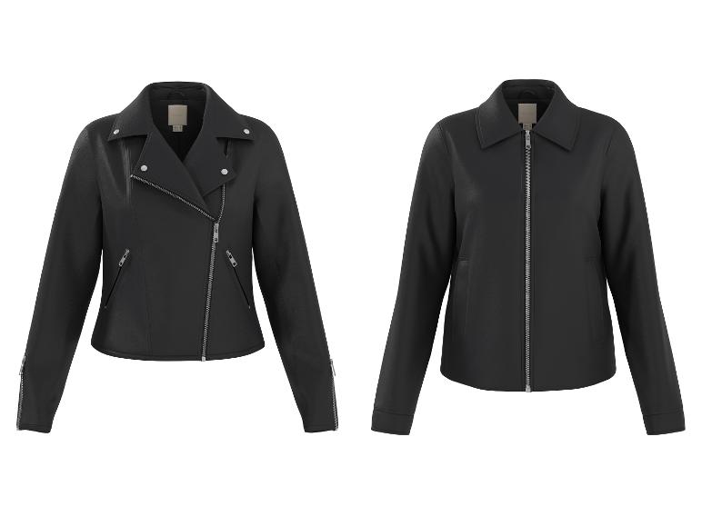 Zwei schwarze Kunstlederjacken, eine im Biker-Stil und eine klassische, auf weißem Hintergrund.