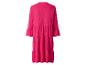 Fuchsiafarbenes Damen-Maxikleid mit langen Ärmeln und Rüschen.