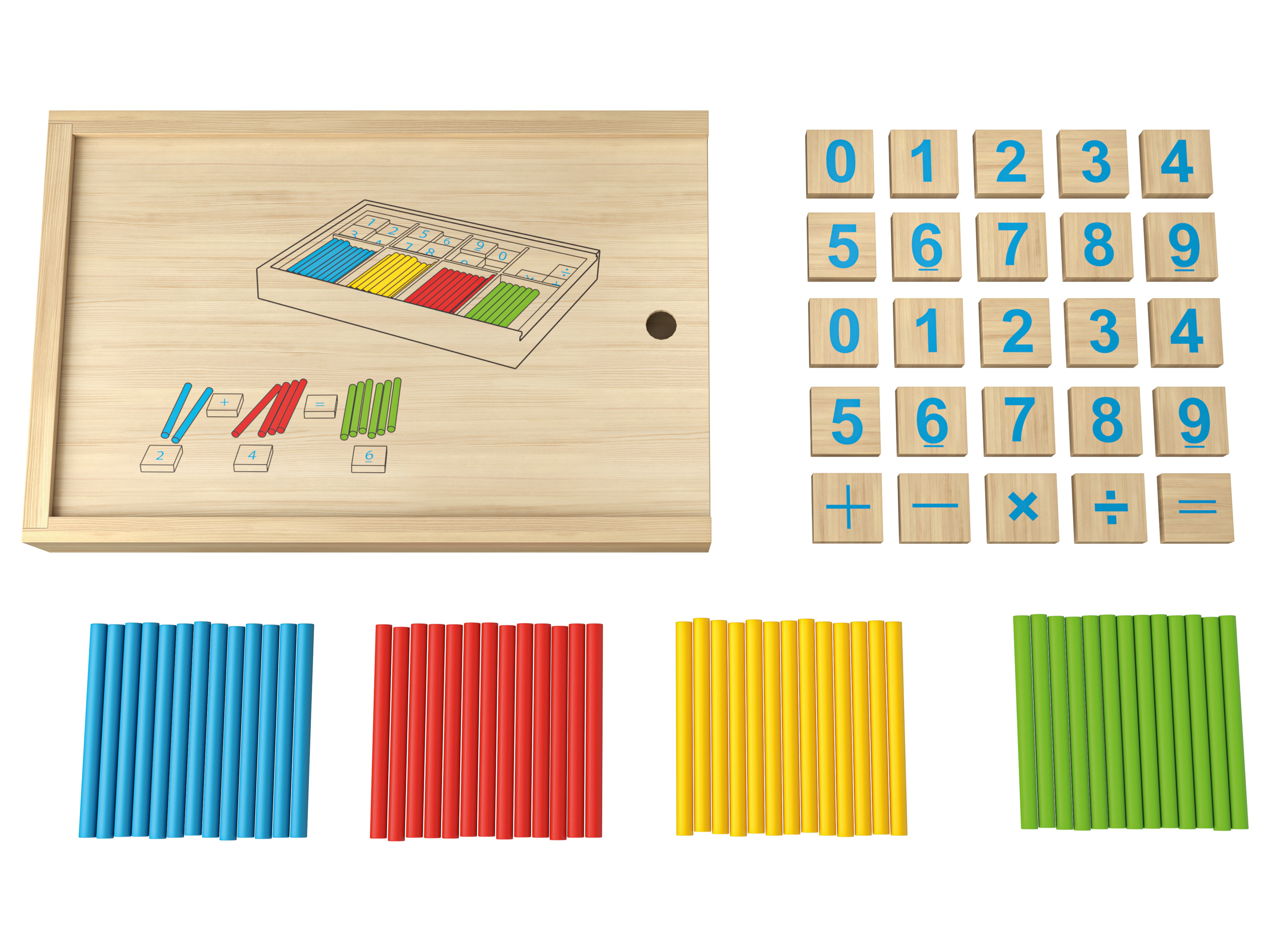LUPILU® Stäbchen-Spiel / Holz-Gedächtnisspiel / Buchstabenwürfel-Spiel / Karotten-Steckspiel / Kaktus-Steckspiel (zahlenkarten & zählstangenbox)