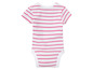 Ein rosa gestreiftes Baby-Bodysuit.