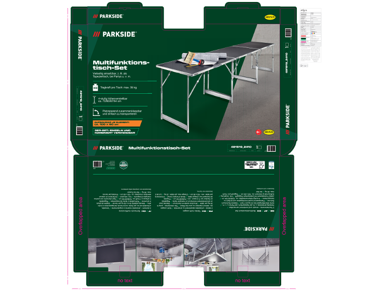 Multifunktionstisch-Set, höhenverstellbar, klappbar, mit Tragegriff.