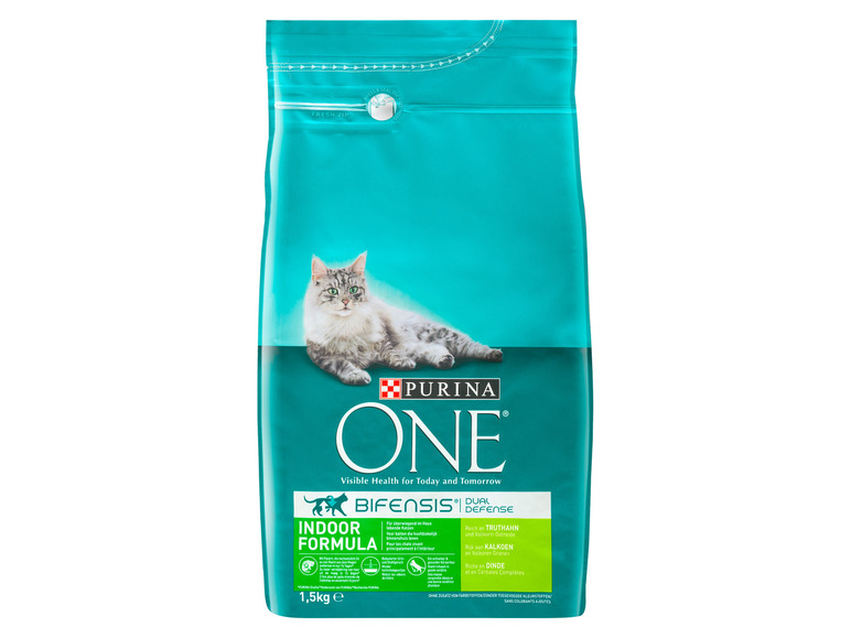Gehe zu Vollbildansicht: PURINA ONE BIFENSIS INDOOR FORMULA Katzenfutter trocken für Hauskatzen, reich an Truthahn, 6er Pack (6 x 1,5kg) - Bild 2