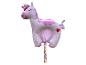 Rosa-weißer Einhorn-Pony-Folienballon mit bunten Bändern.