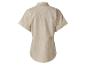 Beige Leinenbluse, lockerer Schnitt, kurze Ärmel.