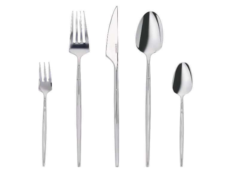 Besteckset aus Edelstahl mit Gabeln, Messer und Löffeln.