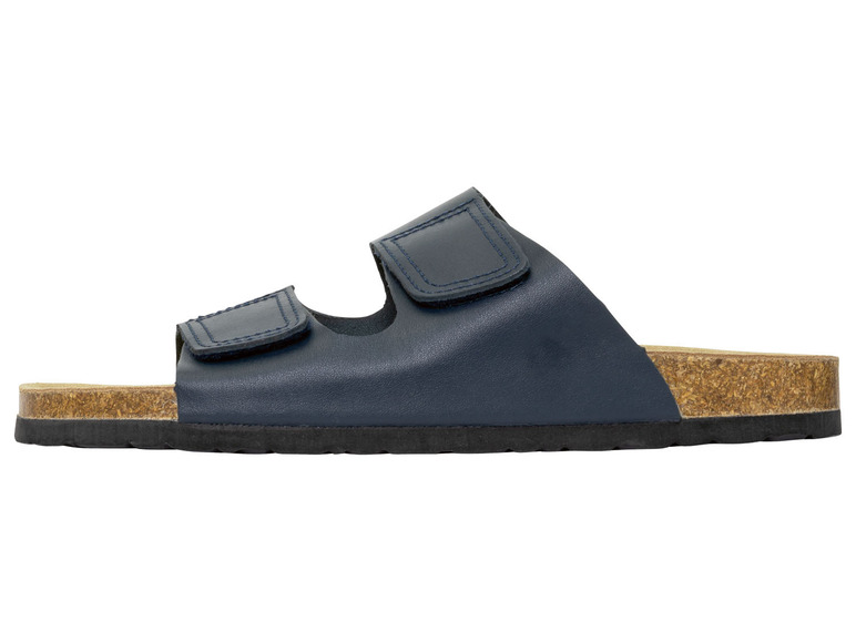 Blaue Ledersandalen mit Korksohle.