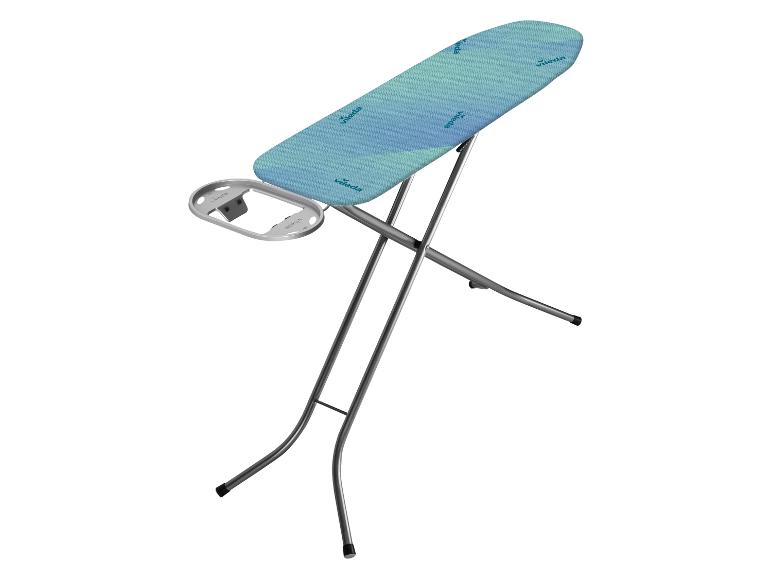 Vileda Bügelbrett mit blau-grünem Bezug und Bügeleisenablage