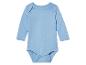 Hellblauer Baby-Body mit langen Ärmeln.