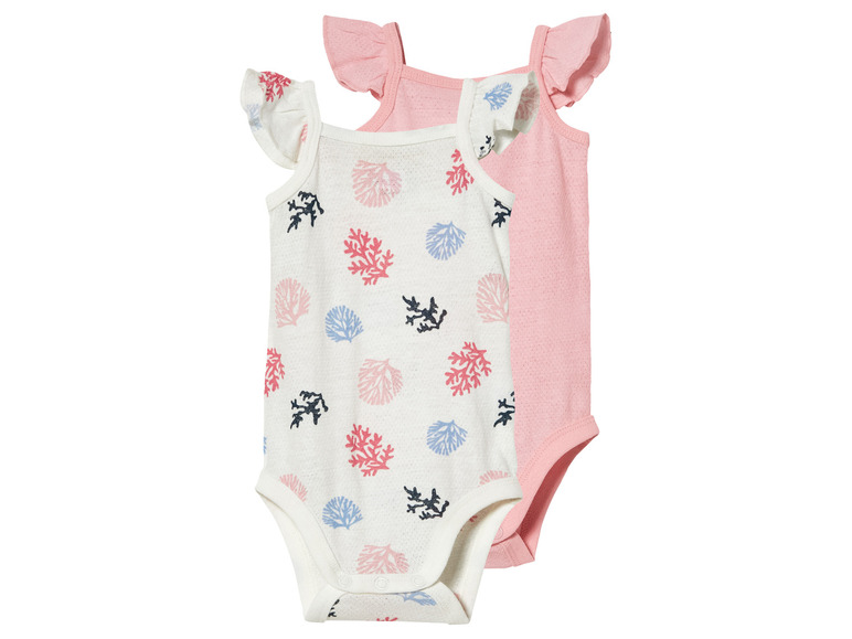 Zwei Babybodys, einer mit Korallenmuster und einer rosa.