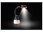 Schwarz-orange LED-Lampe mit flexiblem Hals, die helles weißes Licht ausstrahlt.