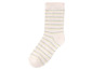 Eine rosa Socke mit horizontalen Streifen.
