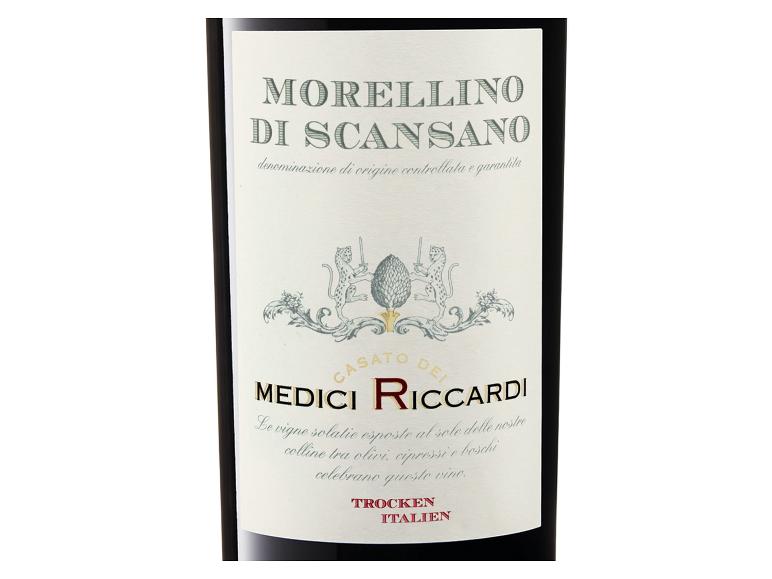 Eine Flasche Morellino di Scansano Wein von Medici Riccardi.