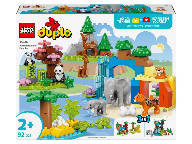 LEGO Duplo 10446 3-in-1 Wilde Tierfamilien Box, mit Tierfiguren und gebauten Landschaften.