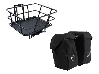 Urban E-Bike Frontgepäckträger + Korb / Doppelgepäckträgertasche für AVS Klicksystem