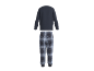 Herren-Langarmshirt in Dunkelblau und karierte Pyjamahose in Blau.