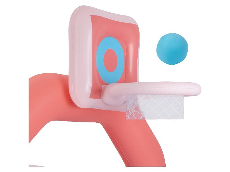 Aufblasbarer Basketballkorb mit blauem Ball, ideal für Wasserspiele.