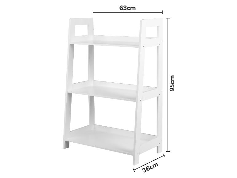 Weißes 3-stöckiges Regal mit den Maßen 63cm (Breite) x 95cm (Höhe) x 36cm (Tiefe).